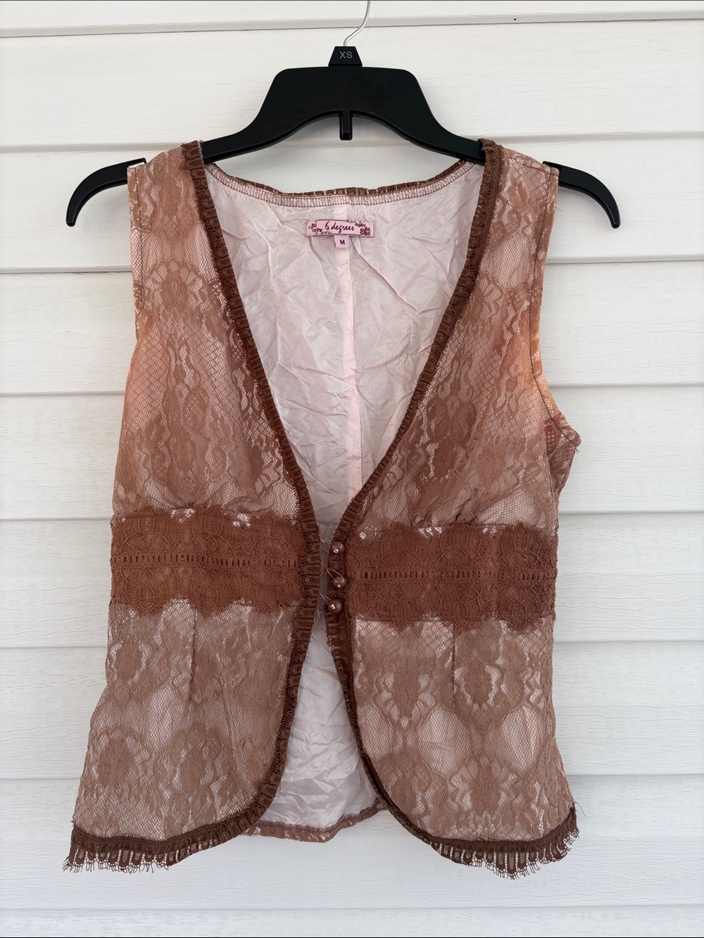 6 Degrees Lace Vest Medium Brown Sheer Boho Western Layering Top